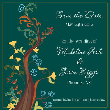 Teal Border Classic Tree RSVP Cards