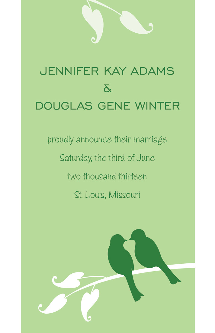 Illustrated Green Lovely Birds Wedding Invitations