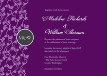 Oval Monogram Grey Purple Formal Invitations