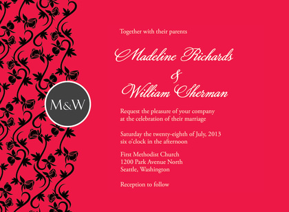 Monogram Formal Holiday Red Vines Invitations