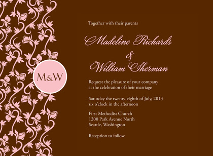 Formal Teal Vines Chocolate Wedding Invitations