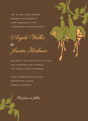 Elegant Pink Bulbs On Brown Wedding Invitations