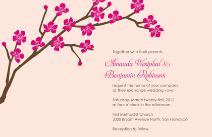 Modern Cherry Blossom In Charcoal Invitations