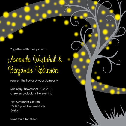 Whimsical Night Swirl Lime Square Wedding Invites