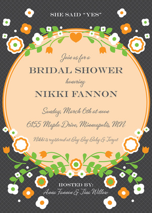 Vintage Blue Floral Frame Accented Bridal Invitations