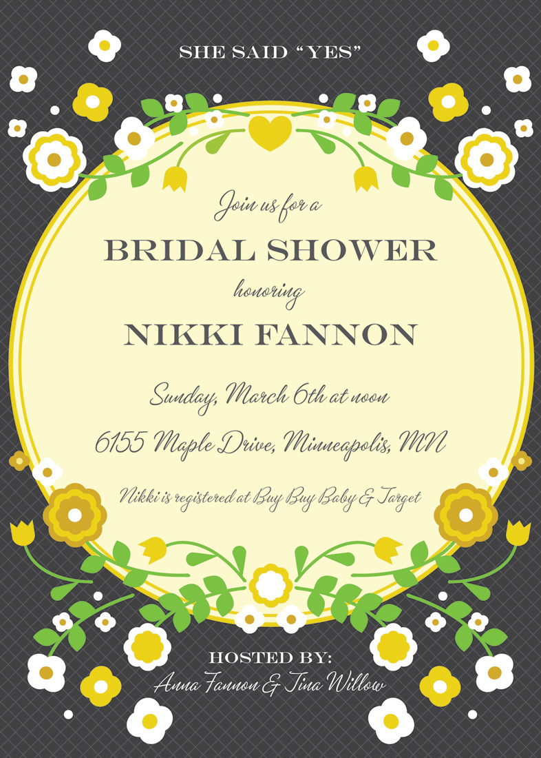 Vintage Yellow Floral Frame Accented Bridal Invites