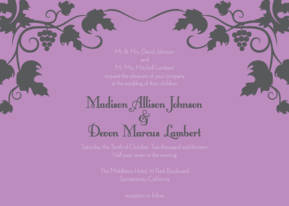 Vintage Inspired Grape Vine Pink Wedding Invitations