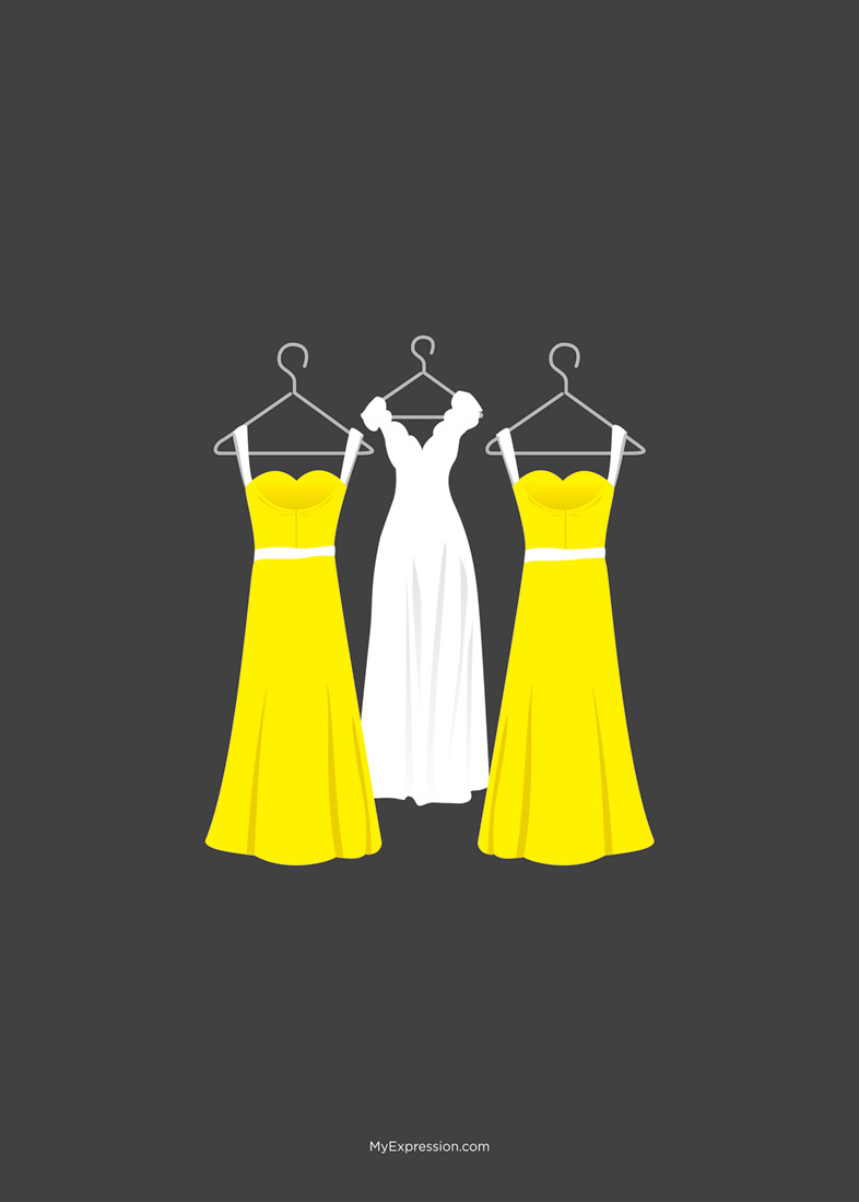 Modern Yellow Waiting Dress Charcoal Bridal Invites
