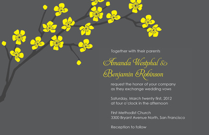 Classic Cherry Blossom In Lime Wedding Invitations