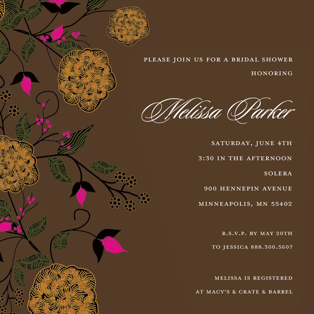 Vintage Floral Square Brown Bridal Shower Invitations