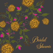 Vintage Floral Square Charcoal Bridal Invitations