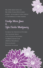 Purple Peach Blooms In Charcoal Wedding Invitations