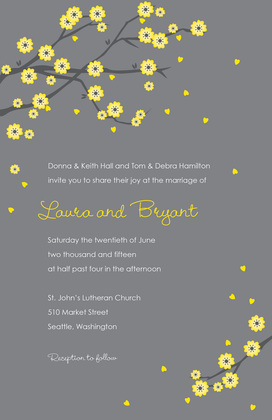 Traditional Yellow Blossoms Lavender Bridal Invites