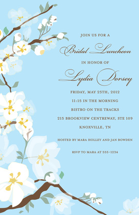 Pink Posy Branch In Sky Blue Cool Summer Invitations