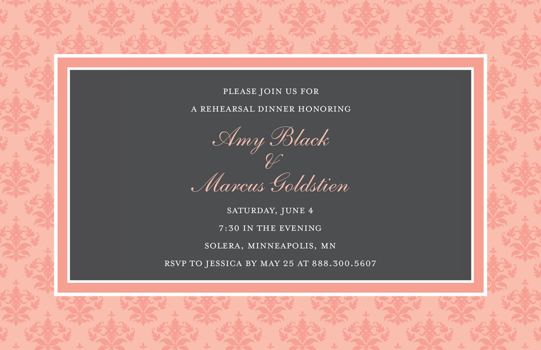 Formal Pink Damask Border Elegant Party Invitations