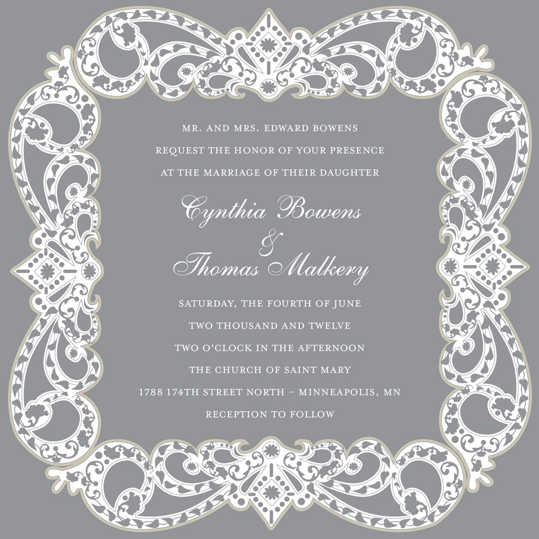 Personalized Custom Color Elegant Vintage Filigree Monogram Newlywed  Wedding Thank You Cards, Bridal Shower, Wedding Cards - Baroque