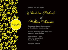 Formal Bright Yellow Vines Dark Black Monogram Invites