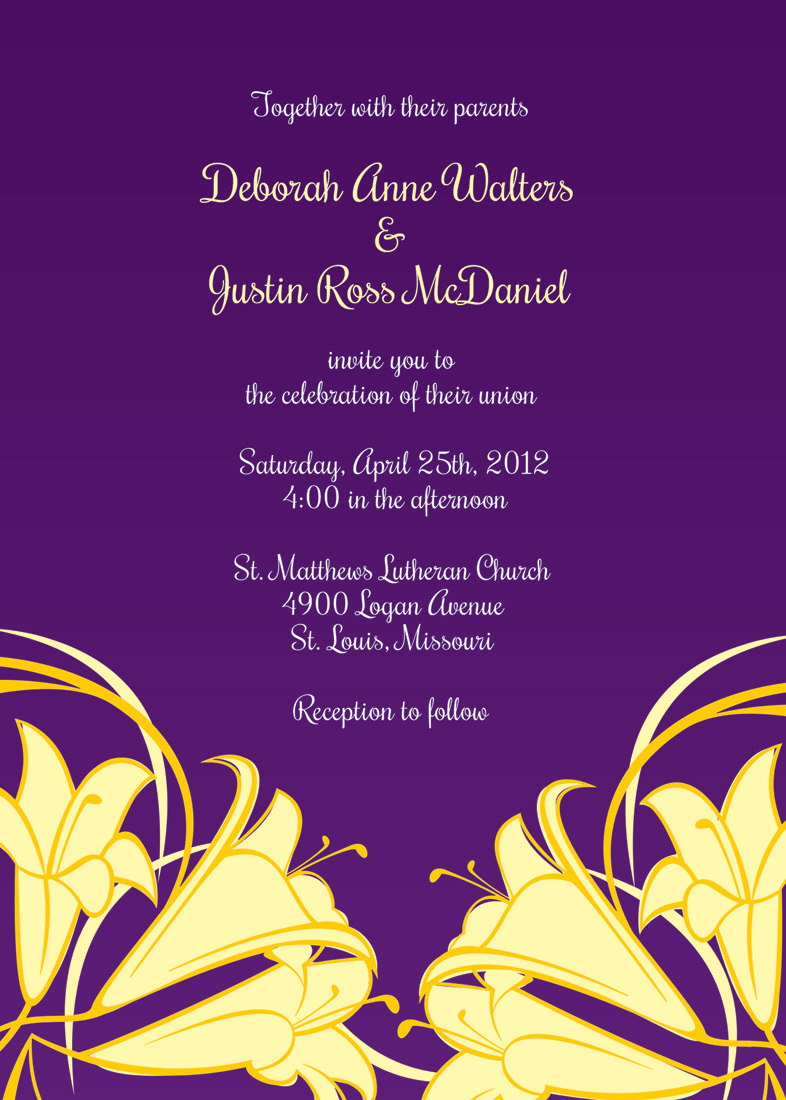 Yellow Honeysuckle In Purple Wedding Invitations