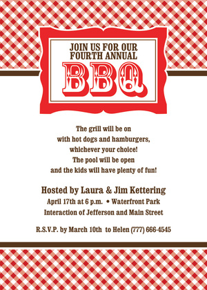 Classic Red Plaid BBQ Party Invitations