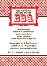 Red Barbecue Grill On Blue Plaid Invitations