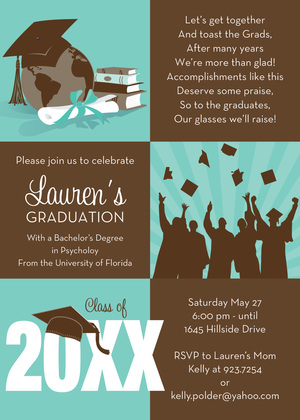 Three Square Graduation Olive Invitations