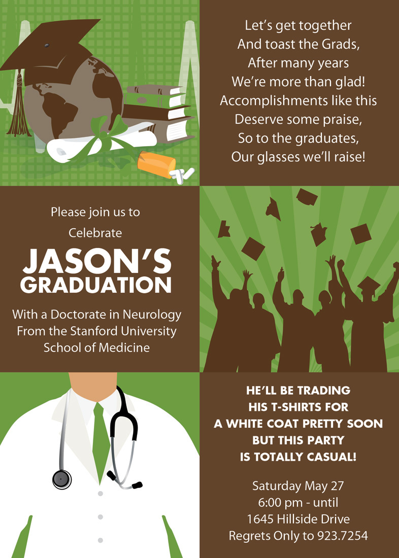 Squares Medical Graduation Green Invitations