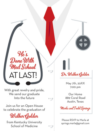 White Coat Male Purple Tie Doctor Invitations