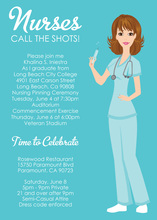 Blue Nurse Brunette Graduation Invitations