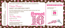 Aqua Stripes Faux Glitter 16th Invitation