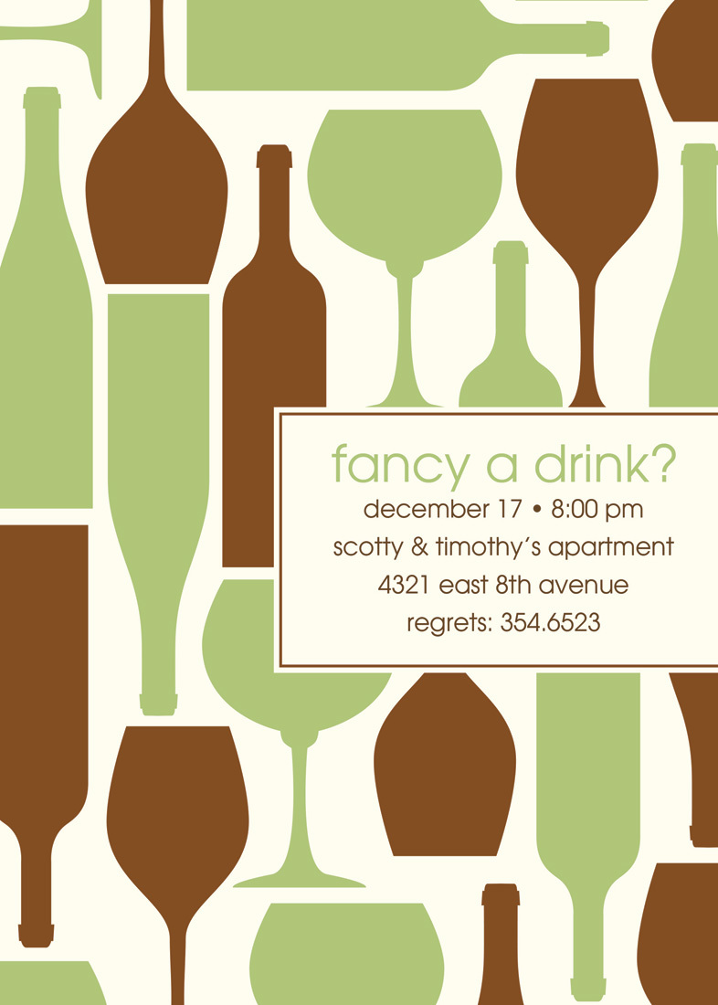 Wine Silhouttes Green-Brown Invitations