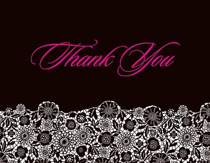 Black Floral Patterned In Pink Thank You Cards