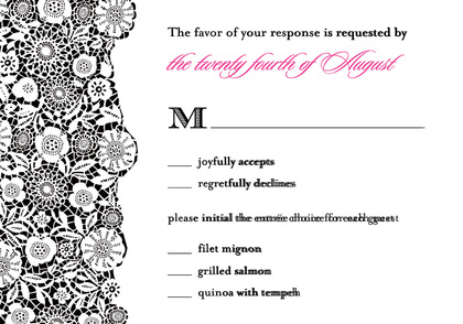 Busy Black Floral Patterned In Pink RSVP Cards