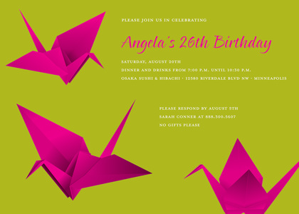 Fun Brown Origami Pink Invitation