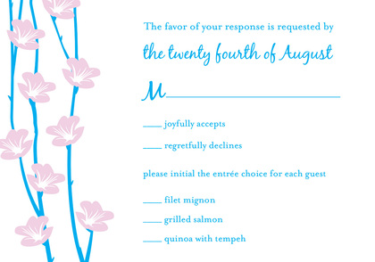 Playful Pink Floral String Bright Blue Invitations