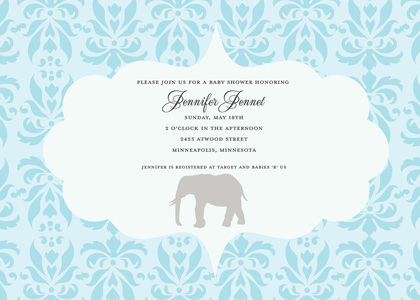 Damask Frame Elephant Invitation
