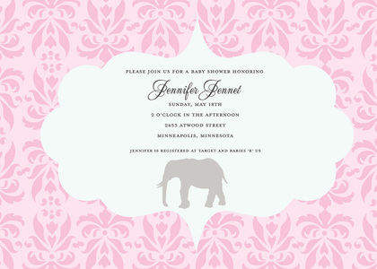 Elephant Blue Damask Invitation