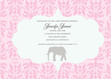 Vintage Frame Girl Baby Shower Elephant Invitations