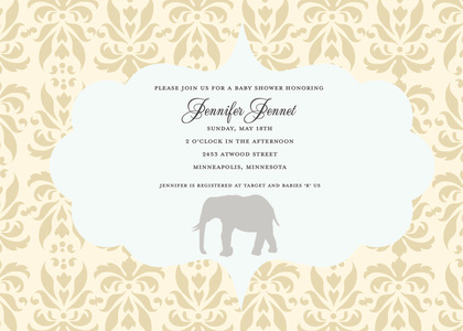 Elephant Blue Damask Invitation