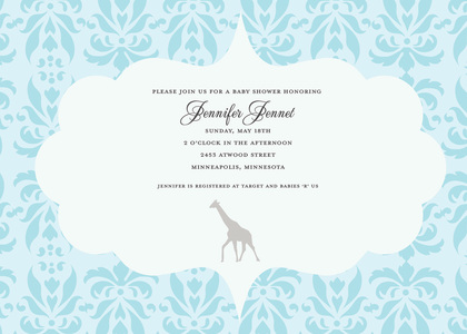 Beige Yellow Damask Frame Giraffe Invitations