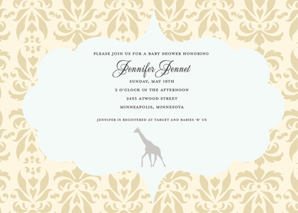 Beige Yellow Damask Giraffe Thank You Cards