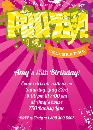 Funky Yellow PARTY In Blue Invitations