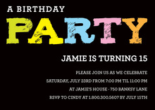 Unique PARTY Font In Black Invitation