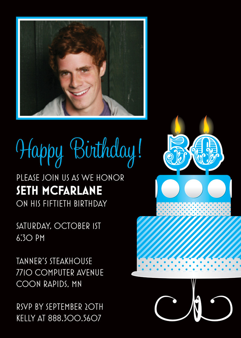 Blue 50th Candles Birthday Photo Cards