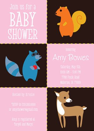 Modern Woodland Friends In Blue Birthday Invitations