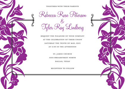 Clean Magenta Side Exquisite Bouquet Wedding Invites