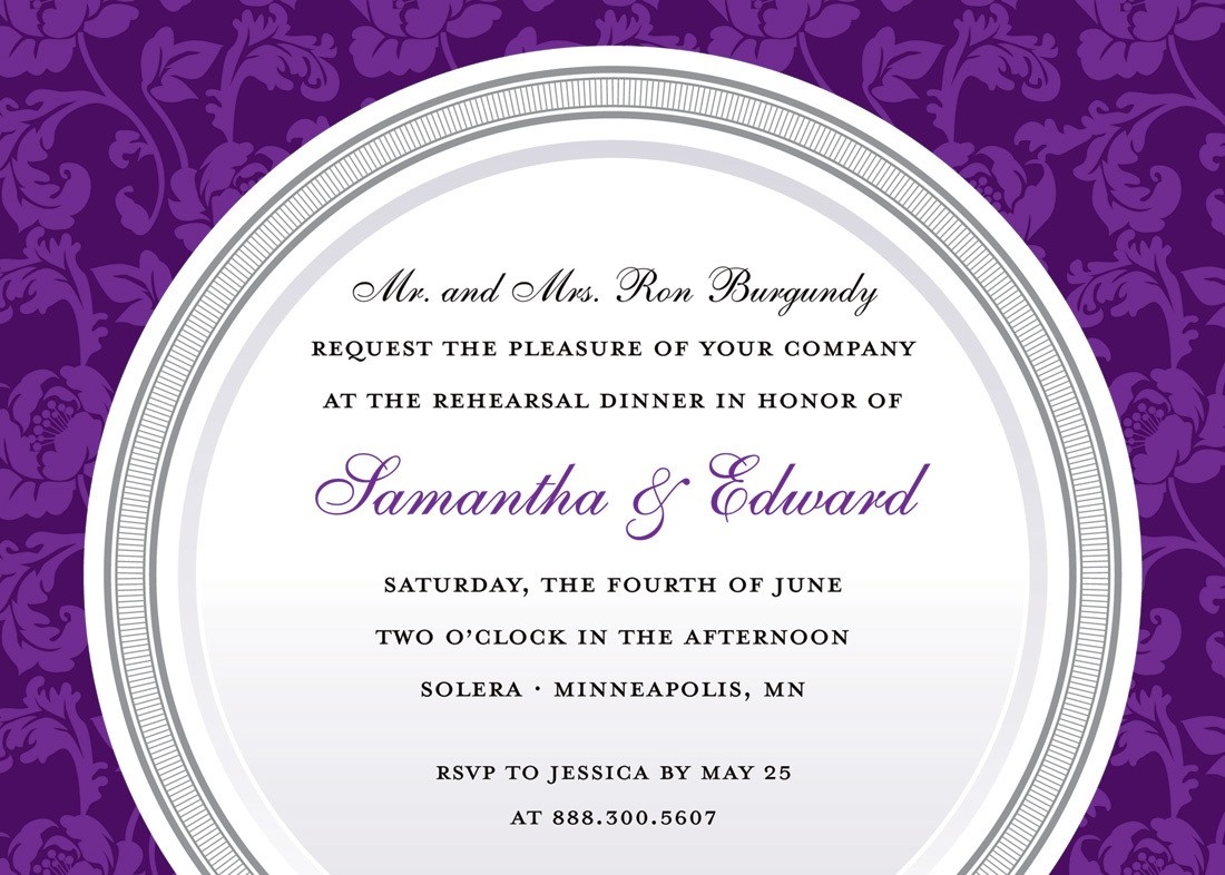 Elegant Purple Traditional Dinner Party Invitations