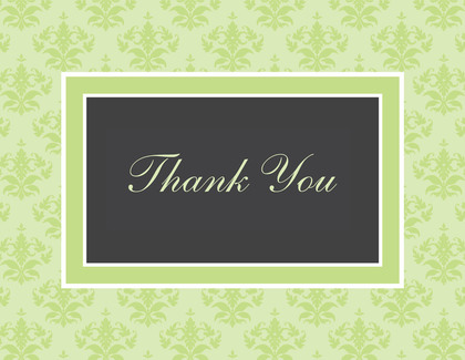 Modern Damask Green Thank You Cards