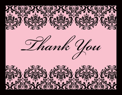 Gold Damask on Black Thank You Cards