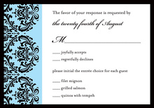 Modern Blue Ochre Damask RSVP Cards