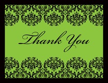 Trendy Green Damask Border Thank You Cards